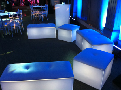 Blue, Lighted, Lounge Furniture and Tables