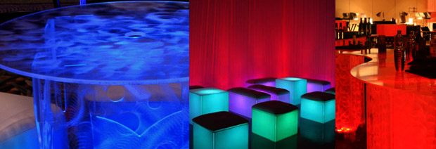 LED Lighted Tables, Bars, Buffets and Furniture for Rent