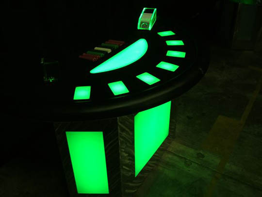 Green Lighted Black Jack Table for Casino Parties