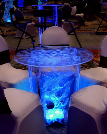 Blue, Lighted, Cocktail Tables ( lo-boy ) sit down