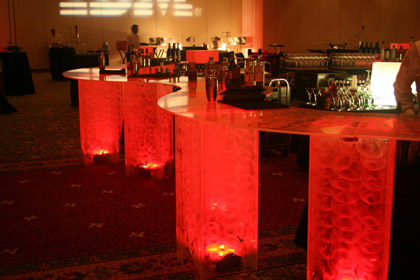 LED Lighted, Red, Acrylic bar for rent - for parties and receptions