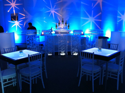 Blue, Lighted, Acrylic Bar and Tables